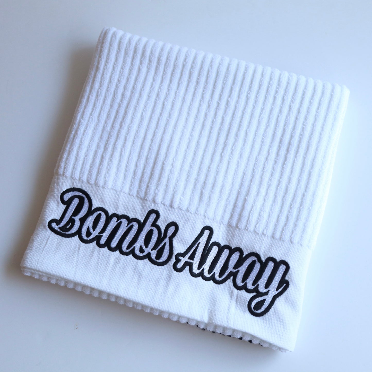 White/Black Bombs Away Caddy Golf Towel