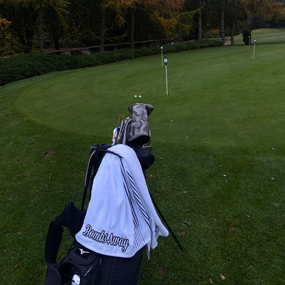 Blue/White Bombs Away caddy golf towel