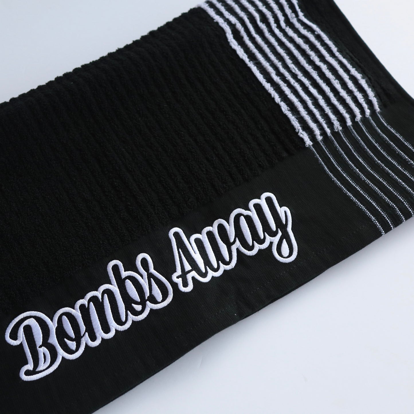 Black/White Bombs Away caddy golf towel