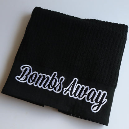 Black/White Bombs Away caddy golf towel