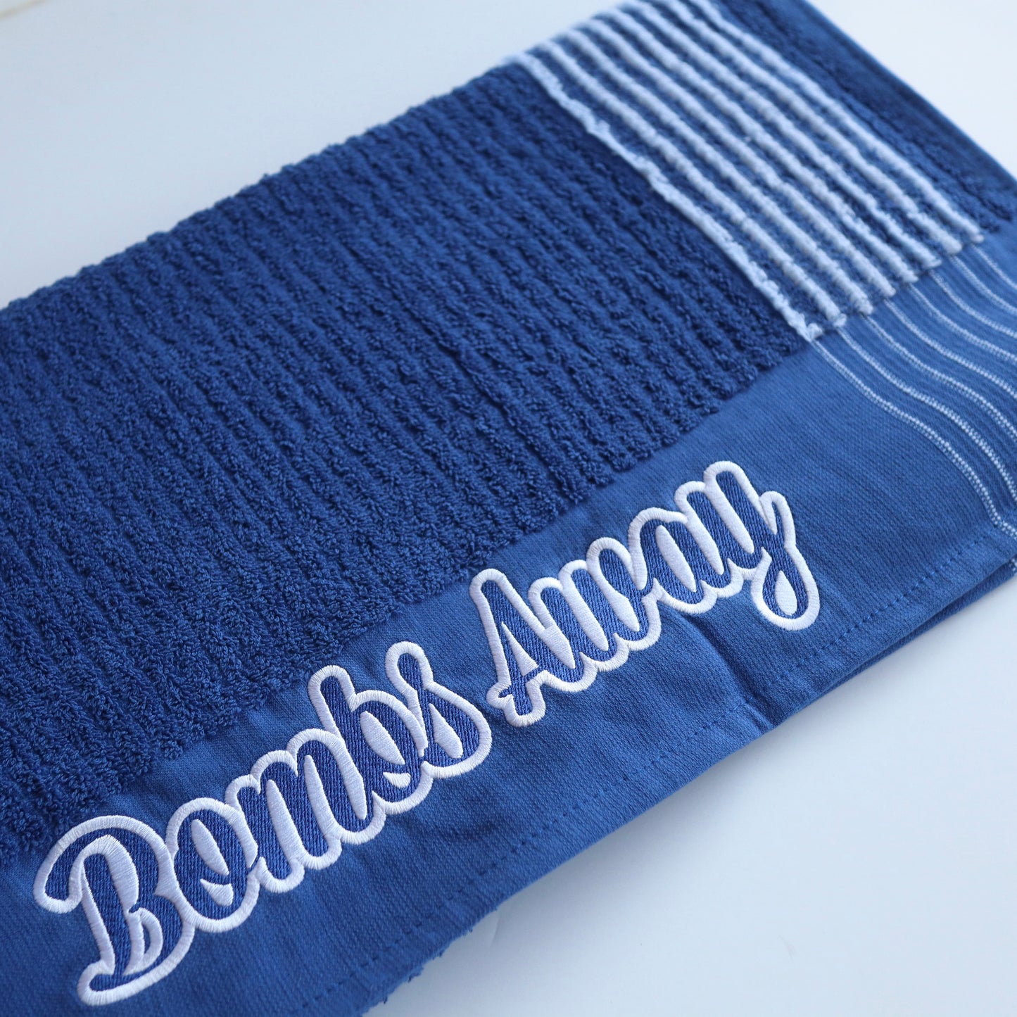 Blue/White Bombs Away caddy golf towel