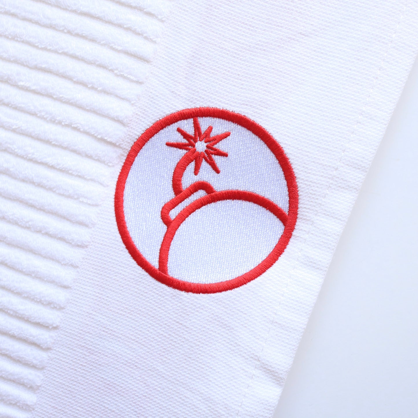 White/Red Bombs Away caddy golf towel